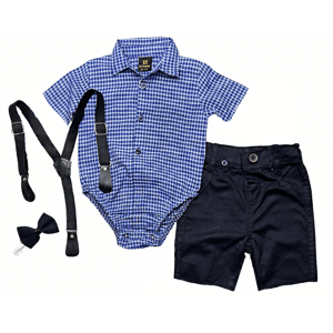 EF Kids Letný elegantný 4dielny set pre bábätká- Móda, Tm.modrá veľkosť: 68 (4-6m)