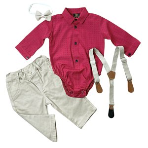EF Kids 4dielny elegantný set pre bábätká-Móda, béžovo-červená veľkosť: 68 (4-6m)