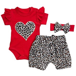 Baby 3-dielny letný set pre bábätká – Leopard, červené veľkosť: 3-6 mes.