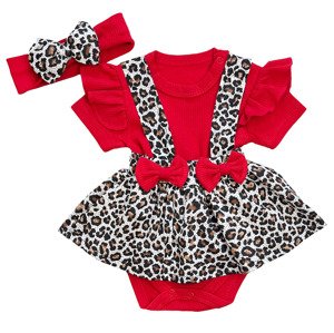 Baby 3-dielny letný set pre bábätká – Leopard, červený veľkosť: 3-6 mes.