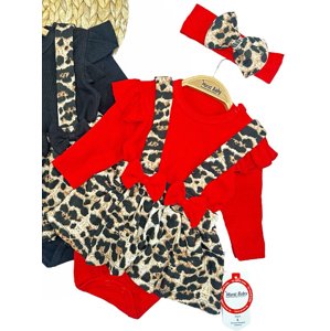 Baby 3-dielny set pre bábätká – Leopard, červený veľkosť: 3-6 mes.