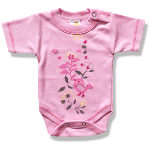 BABY´S WEAR Detské body, krátky rukáv- VTÁČIK, ružové veľkosť: 86 (12-18m)