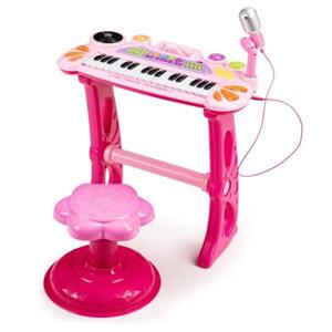 Ružový klávesový klavír s MP3 mikrofónom v akcii