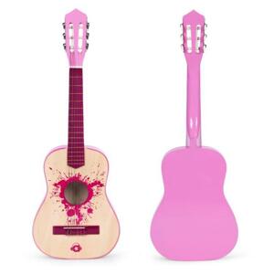 Ružová detská gitara - 30 drevených, 6 kovových a nylonových strún