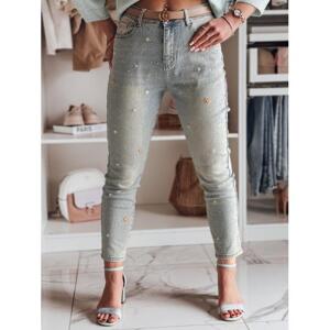 Svetlomodré skinny rifle s kvetmi UY2477