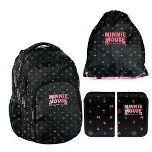 Čierny 3-dielny školský MINNIE set batohu, vrecka a peračníka